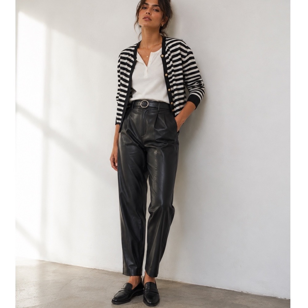Loft Brown Faux Leather Straight Leg Pants 10 High Rise Minimalist Streetwear